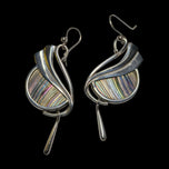 Sterling Silver Art Nouveau Style Artist Pat Cheney Earrings with John Ditchfield Glass