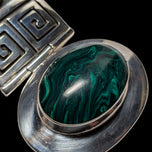 Sterling Silver Mexican Geometric Malachite Articulated Pendant Collar / Choker Necklace