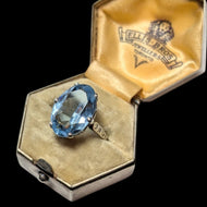 Shiptonia of England Silver & Blue Glass Statement Ring Size 5