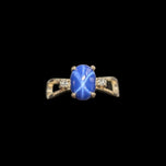 10K White Gold Synthetic Star Sapphire & Diamond Ring Size 5.5