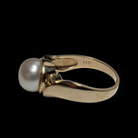 14K Yellow Gold Bezel Set Cultured Pearl & Diamond Ring Size 6