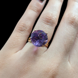 Large Faceted 14K Gold Amethyst Solitaire Cocktail Vintage Gold Double Band Ring