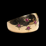 14K Yellow Gold Ruby Starburst Cluster Thick Band Ring Size 7 3/4