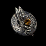 Sterling Silver Scottish Thistle & Feather Orange Glass Stone Brooch