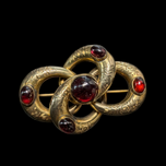 Antique Gold Filled Victorian Garnet Cabochon Love Knot Brooch