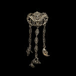 Early Designer Leo Glass Repousse Art Nouveau Chatelaine Brooch: Steel