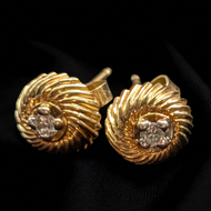 14K Yellow Gold Diamond Spiral Stud Earrings