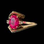 10K Yellow Gold Synthetic Ruby & White Topaz Ring Size 7.5