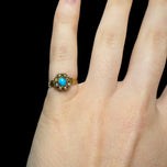 15 CT Gold Turquoise and Seed Pearl Antique Victorian Georgian Scroll Work Ring