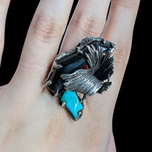 Sterling Silver Black Onyx & Turquoise Custom Made Ring Size 7