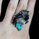 Sterling Silver Black Onyx & Turquoise Custom Made Ring Size 7
