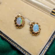 14K Yellow Gold Opal Stud Earrings