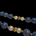 Dyed Natural Lapis Lazuli & Cultured Freshwater Pearl With 14K Gold Beads Necklace