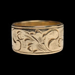 14K Yellow Gold Etched Floral Wide Band Size 7