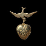 Vintage Gold Filled Sparrow Brooch with Etched Heart Locket Pendant