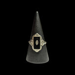 10K White Gold, Diamond & Onyx Art Deco Ring Size 6 3/4