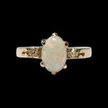 14K Yellow Gold Birks Opal & Diamond Ring Size 4.5