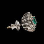 10K White Gold Emerald & Diamond Cluster Screw Back Stud Earrings