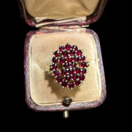Antique .900 Silver Bohemian Garnet Cluster Ring Size 6