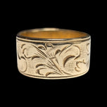 14K Yellow Gold Etched Floral Wide Band Size 7