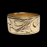 14K Yellow Gold Etched Floral Wide Band Size 7
