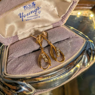 14K Yellow Gold and Diamond Dangle Drop Earrings