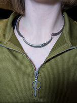 Arched Panel Link Sterling Silver Collar Necklace with Natural Aquamarine
