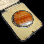 Antique Sterling Silver Banded Agate Brooch C Clasp