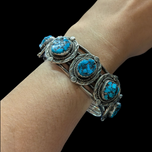 Sterling Silver & Turquoise Artist Signed Navajo Cuff Bracelet V & N Edsitty