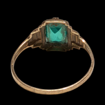 10K Yellow Gold Art Deco Style Green Glass Ring Size 6.5