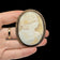 Antique Large Hand Carved Gold Filled Shell Cameo Brooch with Safety Chain