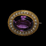Victorian 14K Gold Natural Amethyst & Seed Pearl Brooch / Pendant
