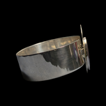 Sterling Silver Modernist MCM Cuff Bracelet with Purple Guilloche Enamel by Jules Perrier