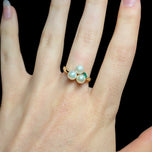 14K Yellow Gold Cultured Pearl & Emerald Cluster Ring Size 7.5