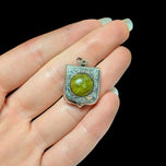 Antique Victorian Silver Scrollwork Shield Watch Fob Pendant Green Scottish Iona Marble Cabochon