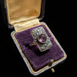 Art Deco Sterling & Purple Glass Ring Size 4 3/4