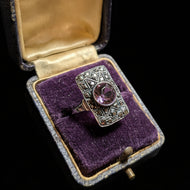 Art Deco Sterling & Purple Glass Ring Size 4 3/4
