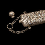 Art Nouveau Floral Chatelaine Silver Perfume Bottle with Chain