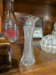 Set of Two Small Silver & Glass Vases