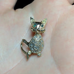 14K Yellow Gold Emerald & Diamond Cat Brooch