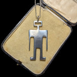 Sterling Modernist Human / Robot Figure Pendant Necklace