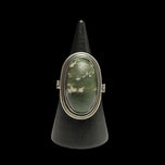 Modernist Polish Sterling Silver & Nephrite Jade Cabochon Ring Size 7