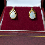 14K Yellow Gold Teardrop Opal Stud Earrings