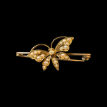 Antique 14K Yellow Gold Butterfly Brooch with Seed Pearls