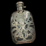 Sterling Silver 19th Century Glass Flask Engraved Overlay Medicinal Decanter