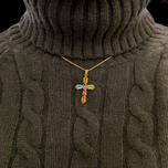 14K Yellow Gold Multi Gemstone Cross Pendant