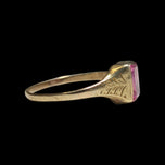 Antique 14K Yellow Gold Baguette Cut Synthetic Pink Sapphire Ring Size 5 1/4