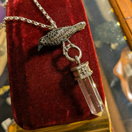 Sterling Silver Designer Thomas Sabo Crow / Raven Black CZ Crystal Necklace