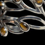 Modernist Abstract Sterling Silver & Tiger's Eye Leaf Cuff Bracelet Mexico