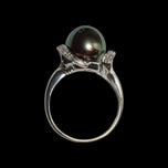 14K White Gold Diamond & Tahitian Black Pearl Ring Size 5 3/4